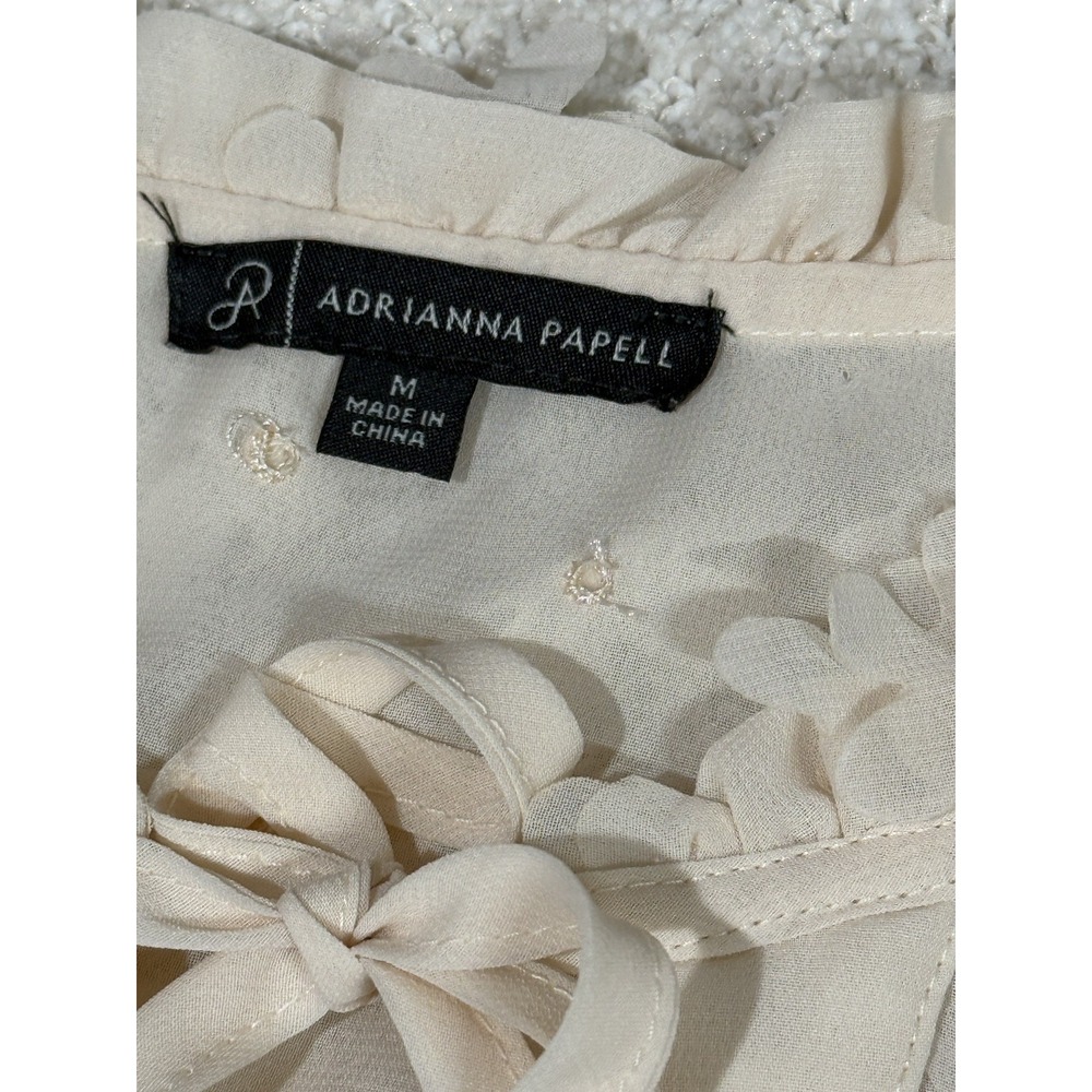 Adrianna Papell 3D White Floral Blouse Medium Cottagecore Fairy Festival Fall - Picture 5 of 8